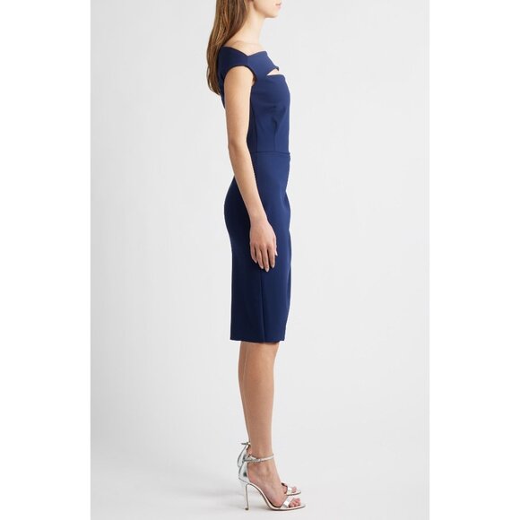 🆕CHIARA BONI Melania Off Shoulder Cocktail Jersey Dress 6 Blue - Picture 3 of 14